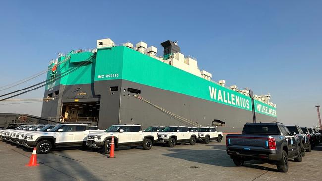 BYD Shark utes loading onto a car carrier in China. Picture: Supplied