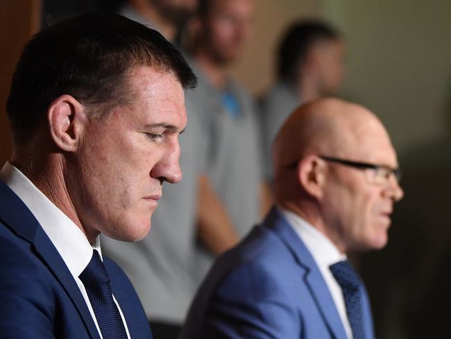 Cronulla Sutherland Sharks CEO Barry Russell and Paul Gallen.