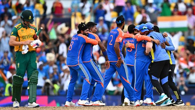 Team India celebrates after winning ICC men's Twenty20 World Cup. Picture: AFP