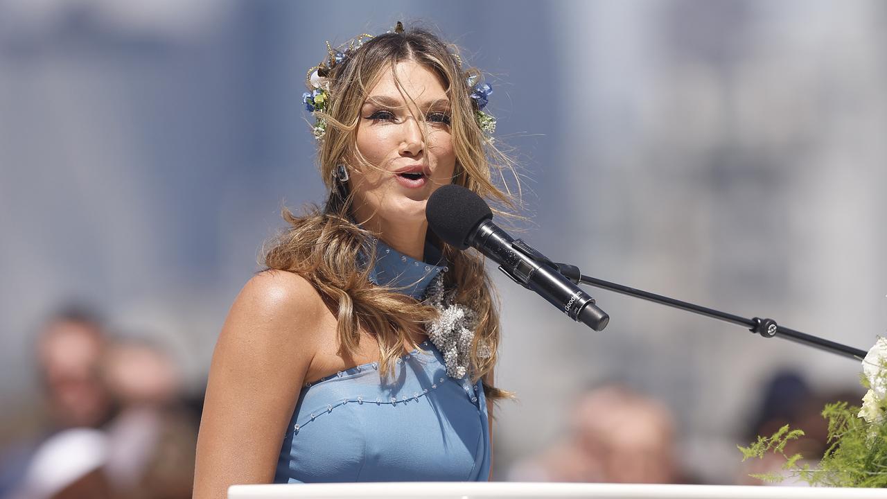 Delta Goodrem performing the 2023 Melbourne Cup. Picture: Daniel Pockett/Getty Images