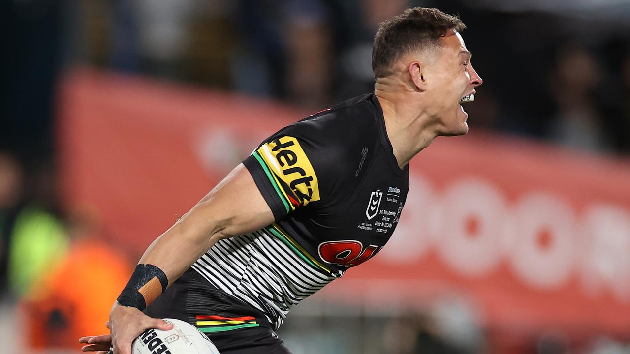 Scott Sorensen will be named in Penrith’s squad for the grand final, but he still has to prove his fitness after missing two games with a hamstring injury. Picture: Cameron Spencer/Getty Images