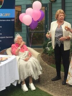 Iris Nankivell celebrates her 107th birthday with niece Pamela Campbell on March 23. Picture: Supplied