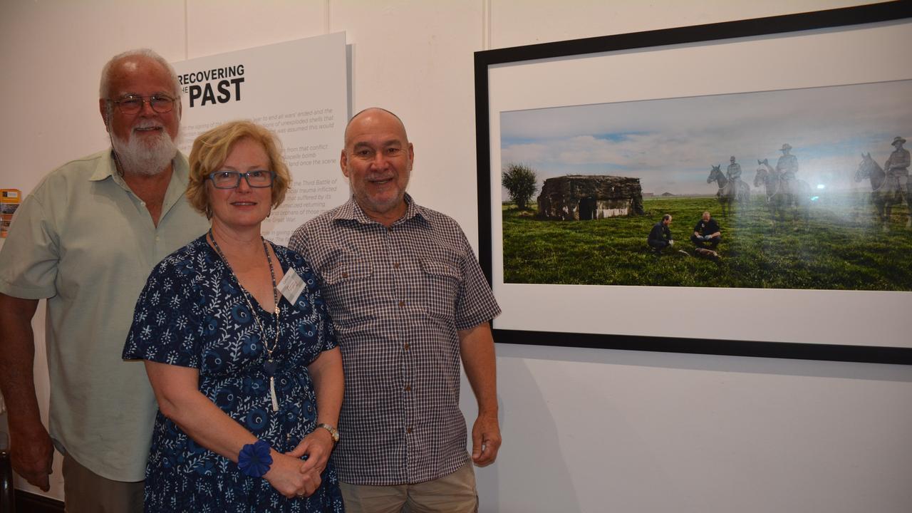 Gary Chadwick, Catherine and Bruce Woodham at the opening night of the Recovering the Past exhibition at the Kingaroy Regional Art Gallery on November 7. (Photo: Jessica McGrath/ South Burnett Times)