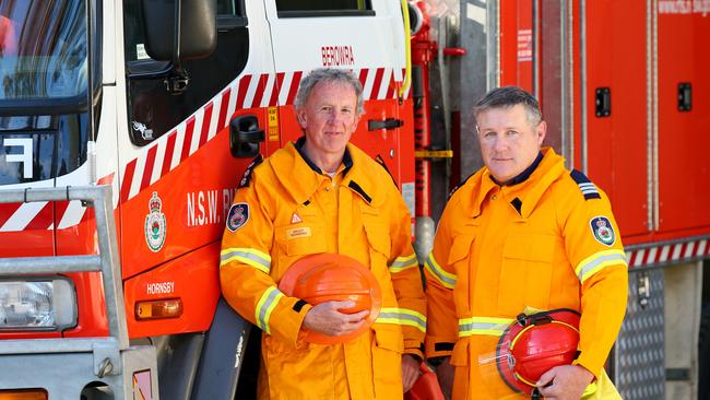 Grant Wargren (L) with Craig Woon at the new Berowra Rural Fire Station. Picture: Sue Graham