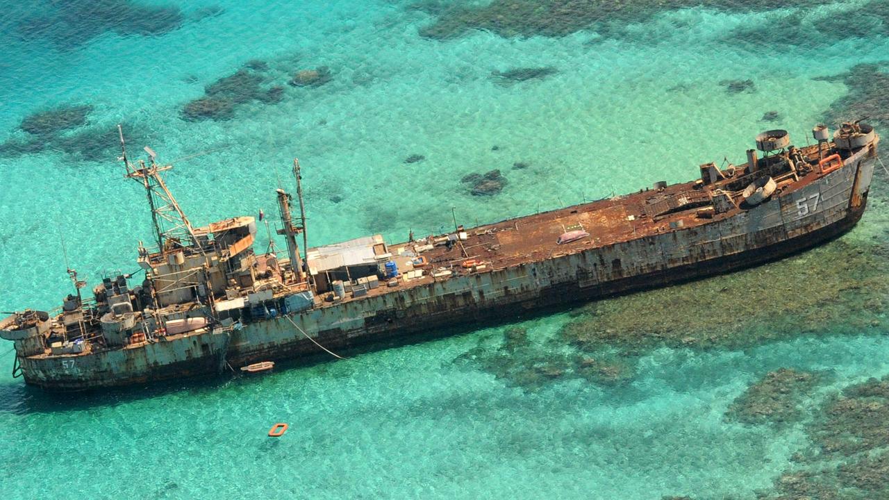 A Philippine navy vessel that has been grounded since 1999 to assert the nation's sovereignty over the Second Thomas Shoal, a remote South China Sea reef also claimed by China. Picture: AFP