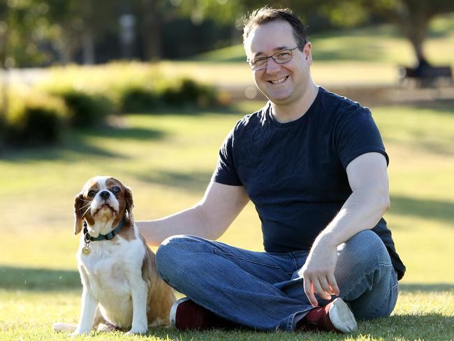 Ashton Mills and his adorable dog Gus, who has a terminal heart condition known as MVD. Picture: Tim Hunter.