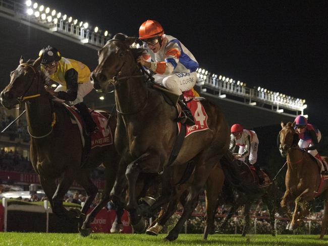 Hey Doc beats In Her Time to take out the Manikato Stakes. Picture: Getty Images