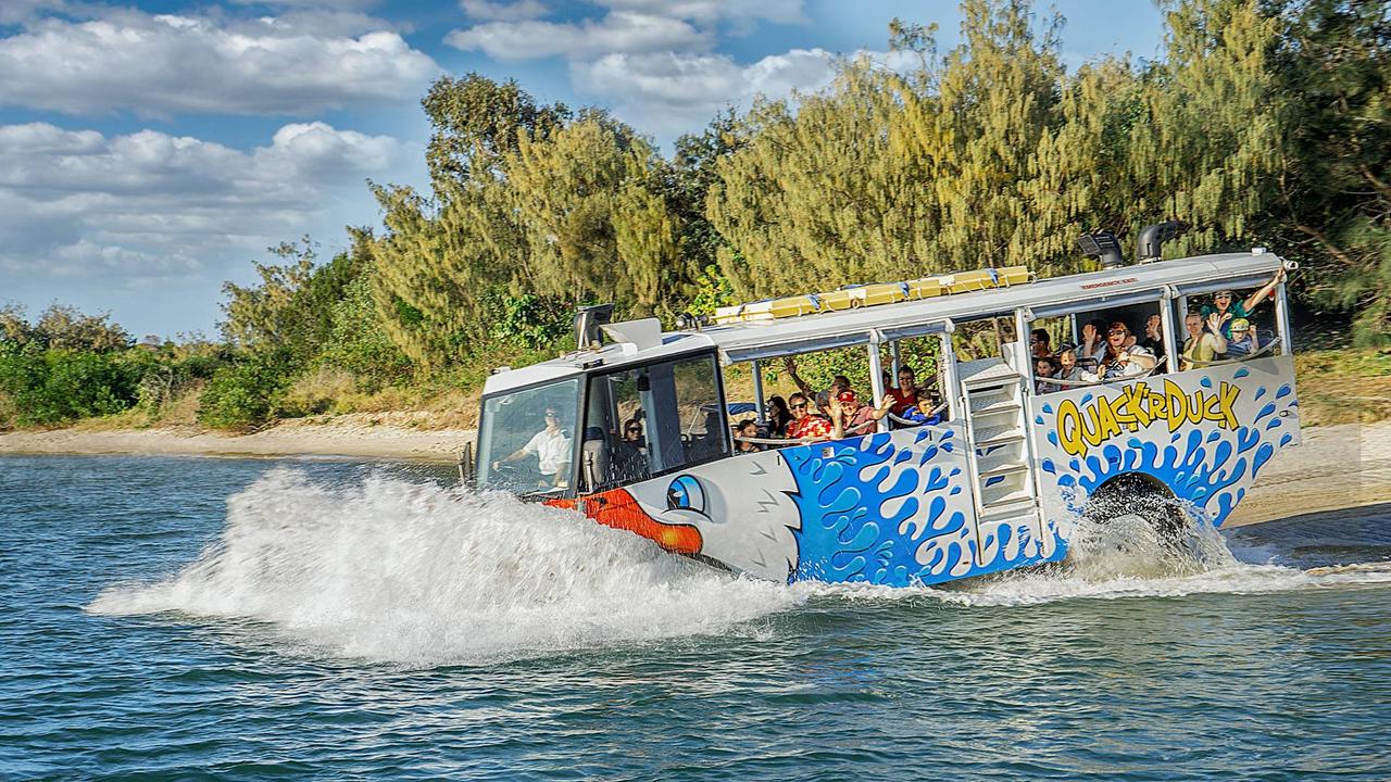 The amphibious vehicle can be used on land like a car and in the water like a boat.