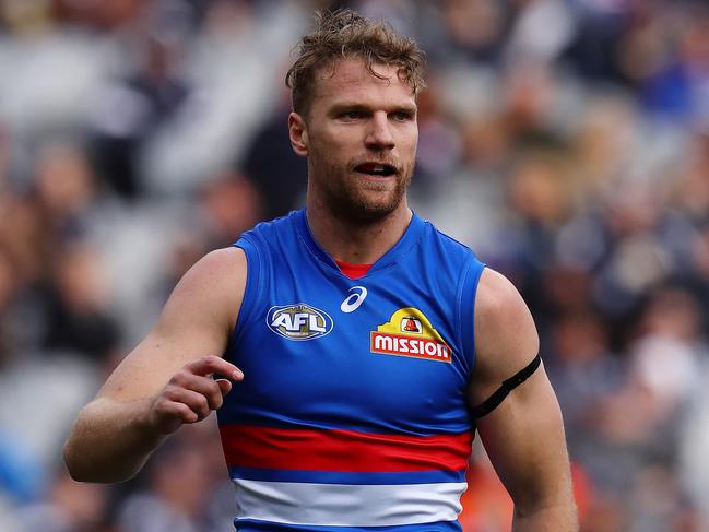 Carlton vs. Western Bulldogs at the MCG.  Western Bulldogs Jake Stringer heads to the bench after injuring his left hamstring  . Pic: Michael Klein