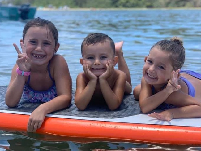 Facebook photo of Aaliyah Anne, Trey and Laianah Grace who died in a car fire along with their father Rowan Baxter in Brisbane. Mother Hannah Baxter died last night in hospital. survived.