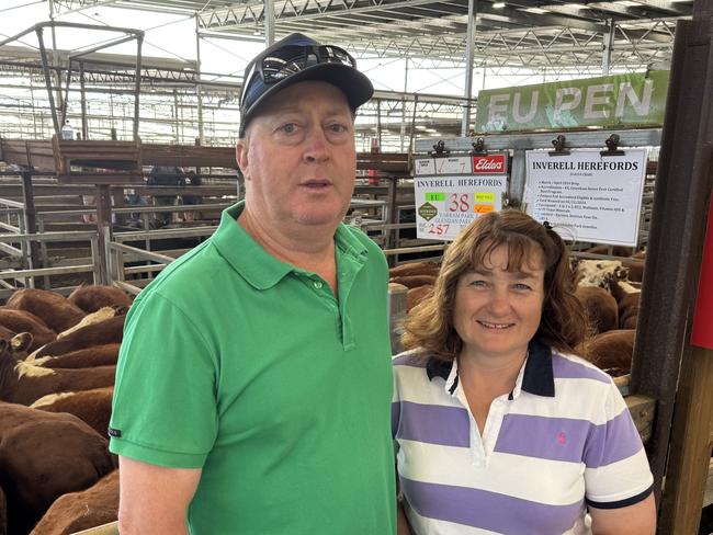 John and Liz craig, Inverell, Hamilton and Casterton sold Hereford heifers to 344c/kg at Hamilton on Thursday, weighing 308kg. The top pen of 24 were bought by Marc Greening, Injemira.