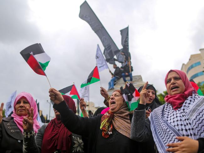 Palestinian women protest in Gaza City over President Donald Trump’s decision. Picture: AFP