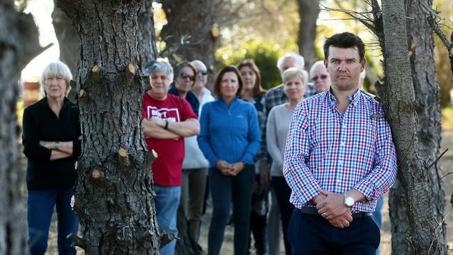 Ben Seale with Dural residents pictured Tuesday 14th August 2018. Ben is hitting out against a proposal for seniors housing at 3 Quarry Rd and 4 Vineys Rd, Dural. Pic: AAP Image/Sue Graham