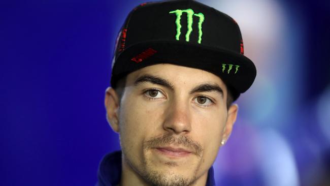 Maverick Vinales of SAG Team answers reporters questions at the Losail International Circuit.