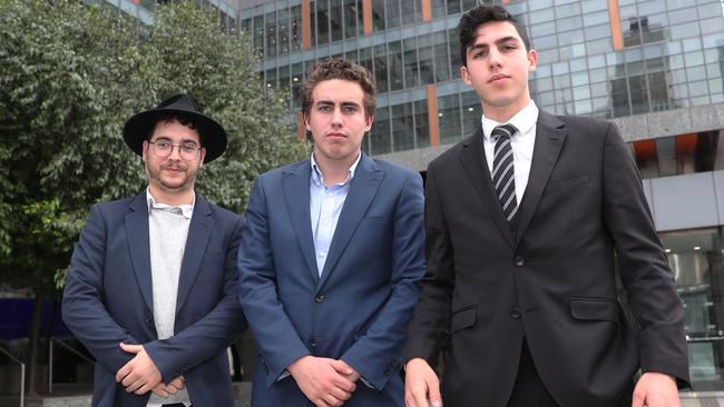 Former Brighton Secondary College students Liam Arnold-Levi, 21, Matt Kaplan, 17, and Joel Kaplan, 19. Picture: David Crosling