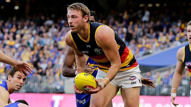 Daniel Talia is the general of Adelaide’s backline. Picture: Will Russell/AFL Photos via Getty Images