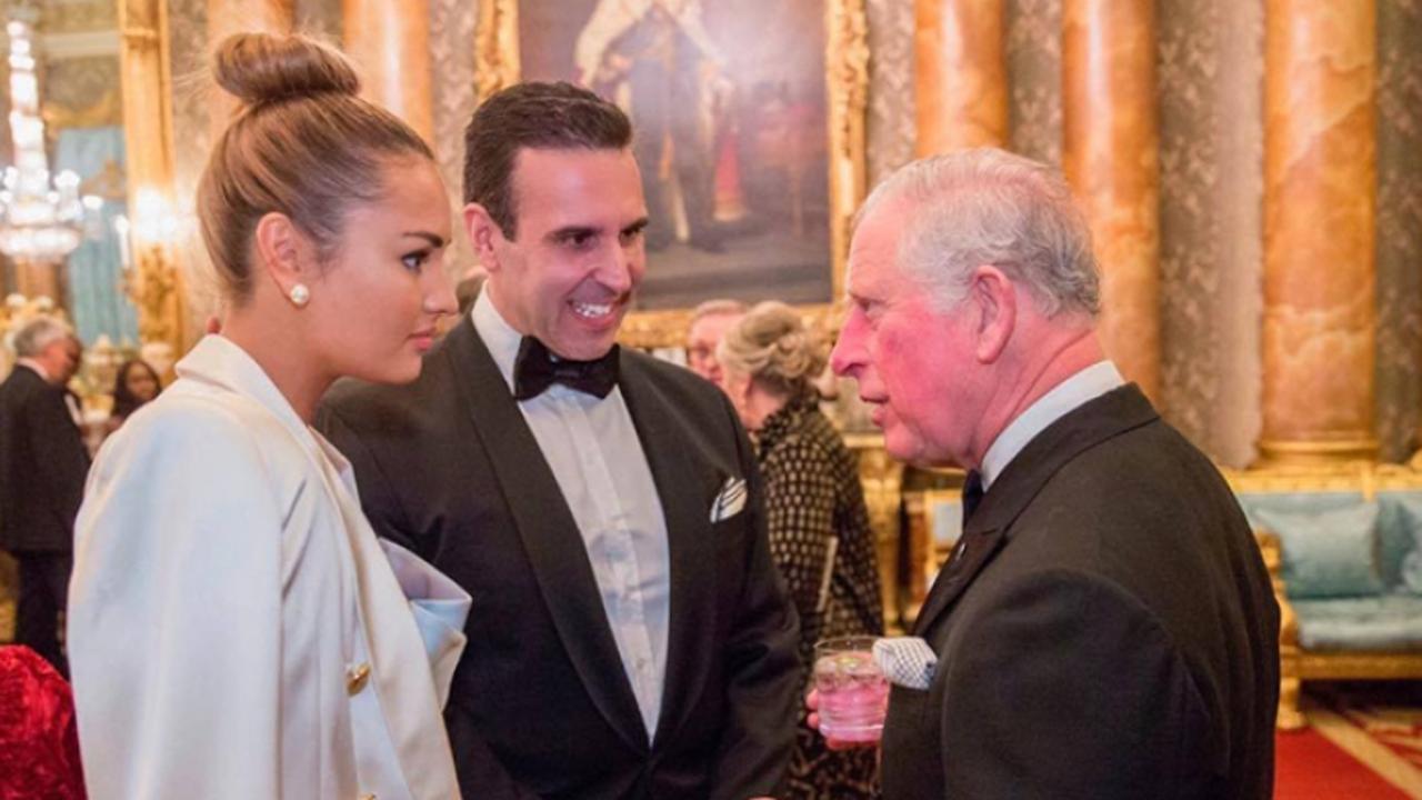 Shaun Bonett and business partner, the former Miss Cook Islands Lydia Simonis meeting Prince Charles at the Prince's Trust annual dinner. Picture: Supplied