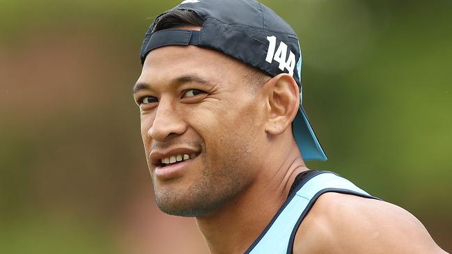 FILE: Israel Folau sacked by Rugby Australia for Homphobic tweet SYDNEY, AUSTRALIA - MAY 24:  Israel Folau looks on during a Waratahs Super Rugby training session at David Phillips Sports Complex on May 24, 2018 in Sydney, Australia.  (Photo by Mark Metcalfe/Getty Images)