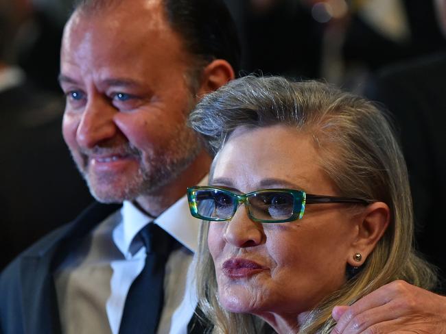 Carrie Fisher poses with US actor and director Fisher Stevens at the Cannes Film Festival. Picture: AFP