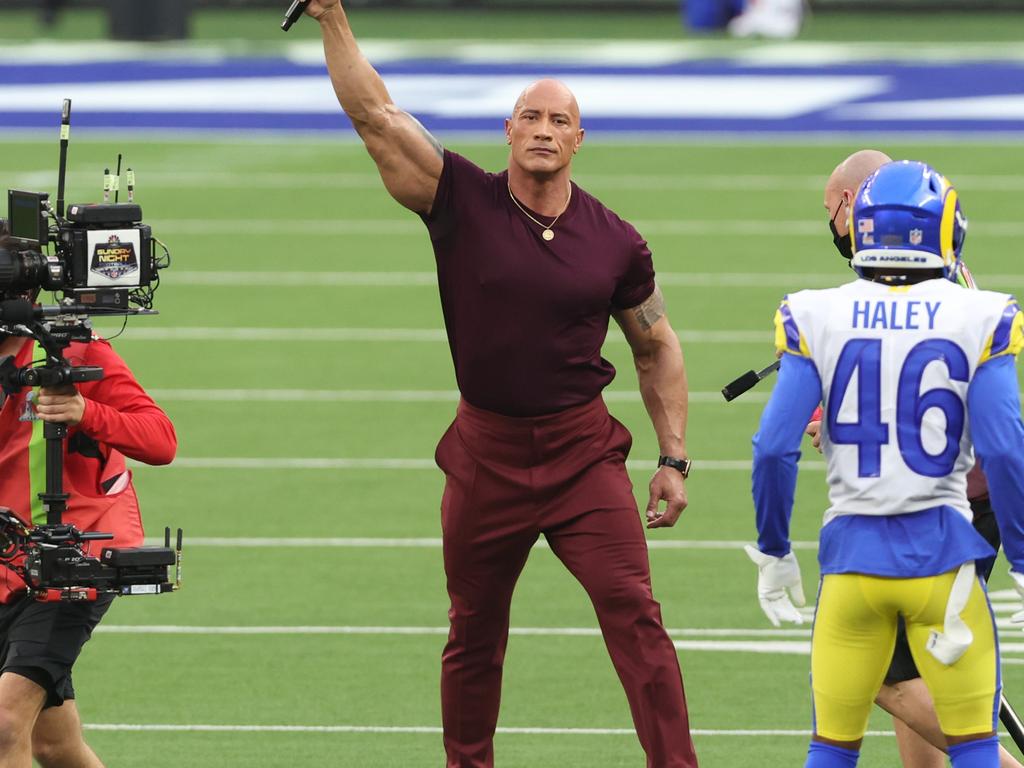 Dwayne "The Rock" Johnson gave an epic hype speech. Picture: Rob Carr/Getty Images