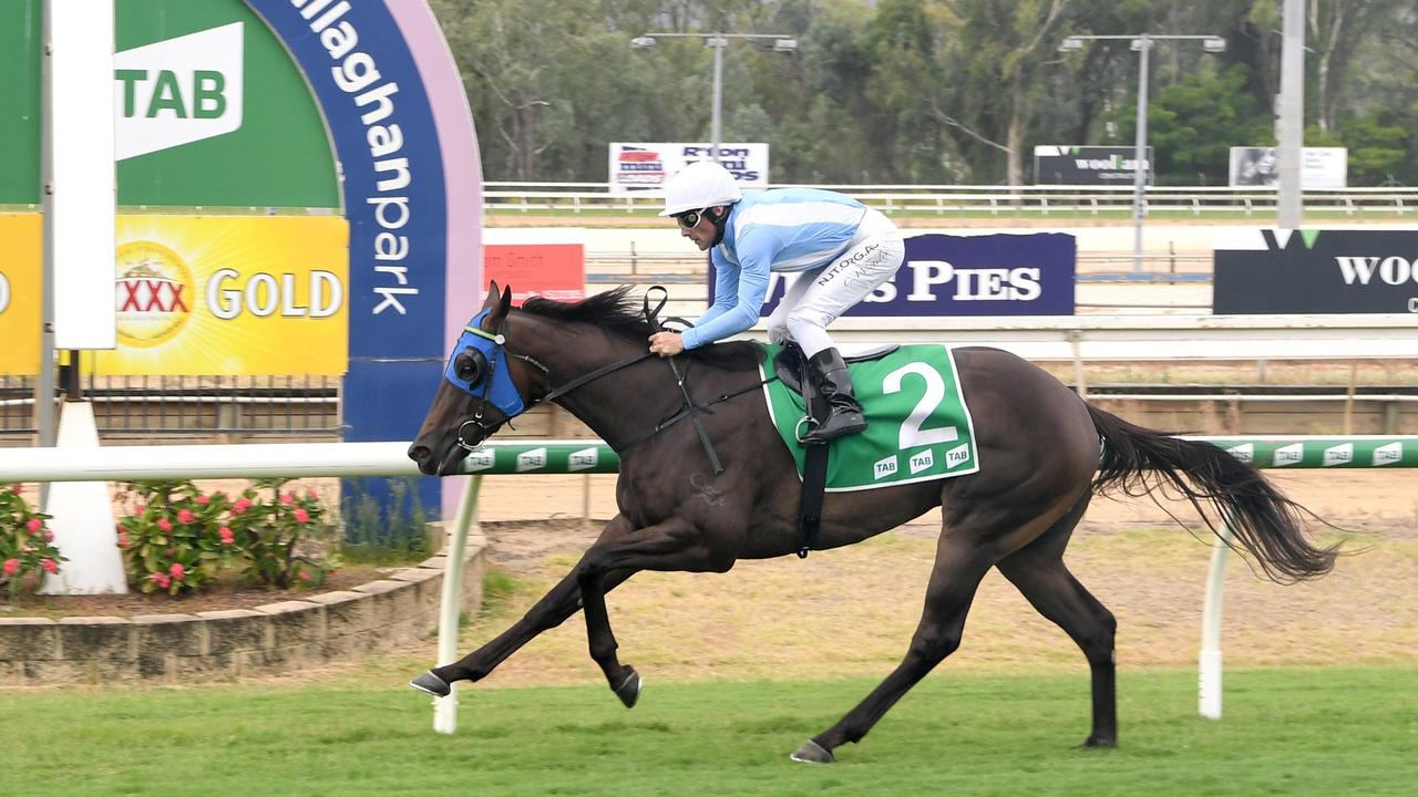 Master Jamie (J: Chris Whiteley, T: G R Green) takes first place at the 1200m R4 Iron Jack Hop at Callaghan Park. Picture: Jann Houley