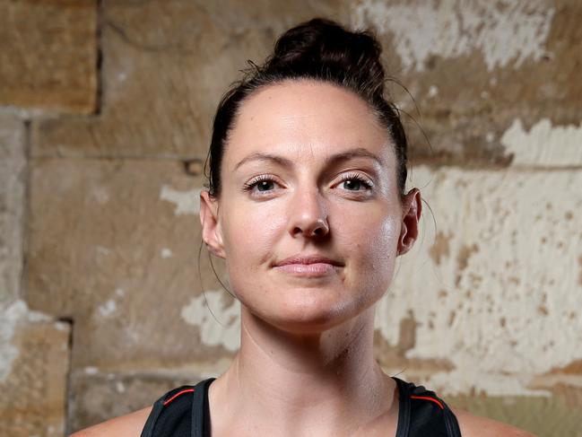 Giants Netball defender Sam Poolman during a photo shoot on Cockatoo Island. Picture: Jonathan Ng