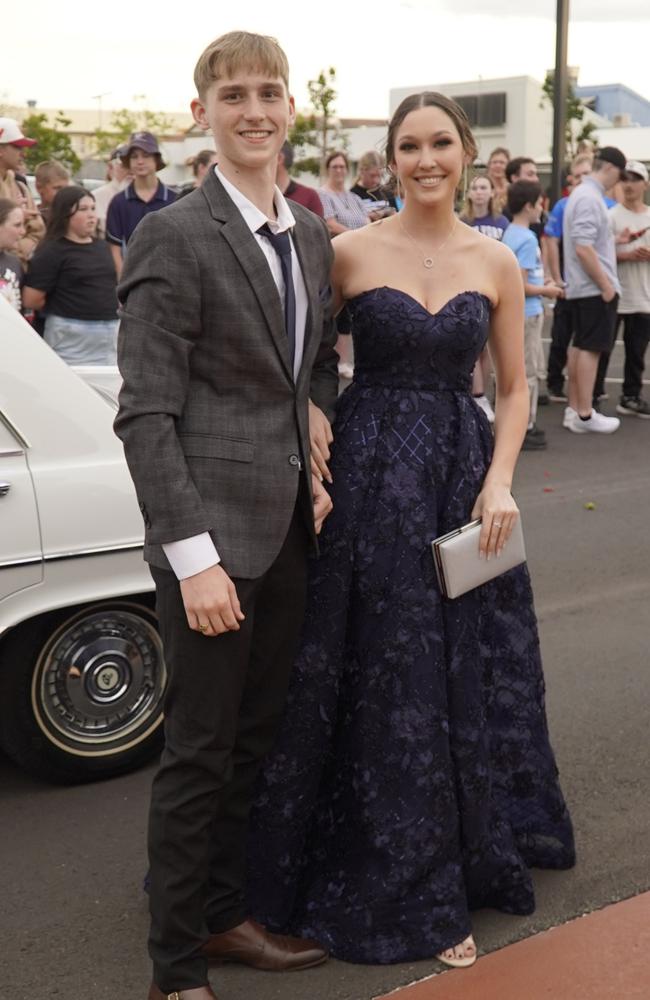Kristy Watt and Khyler Woodard-White arriving at the 2023 Kingaroy State High School formal.