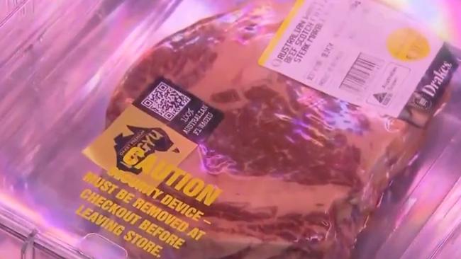 The meat products are enclosed in a plastic container fitted with a GPS tracker. Picture: 7NEWS