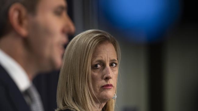 CANBERRA, AUSTRALIA - MAY 5: Treasurer Jim Chalmers and Finance Minister Katy Gallagher hold a press conference at Parliament House Canberra. Picture: NCA NewsWire / Martin Ollman