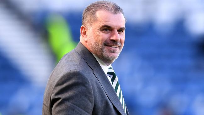 GLASGOW, SCOTLAND - FEBRUARY 26: Ange Postecoglou, Head Coach of Celtic, looks on prior to the Viaplay Cup Final between Rangers and Celtic at Hampden Park on February 26, 2023 in Glasgow, Scotland. (Photo by Mark Runnacles/Getty Images)