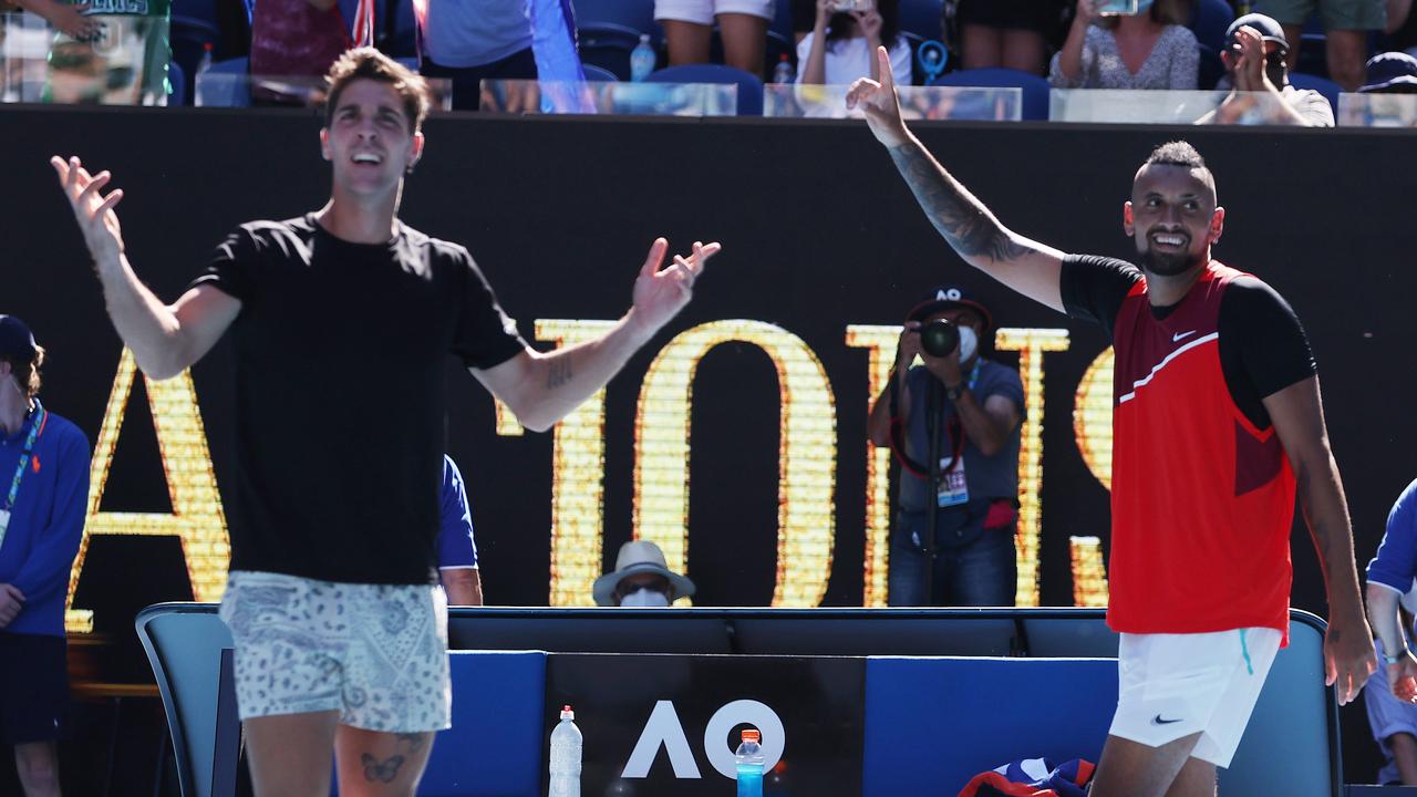 Nick Kyrgios, right, had a message from Michael Venus after the doubles semi-final win. Picture: Michael Klein