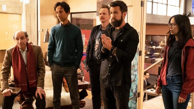 From left, F Murray Abraham, Danny Pudi, David Hornsby, Rob McElhenney and Charlotte Nicdao in Mythic Quest.