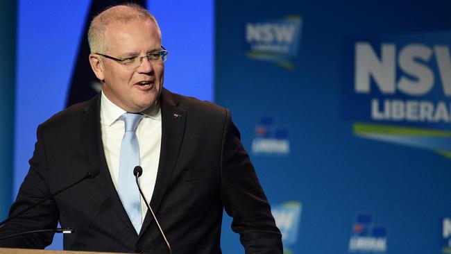 Prime Minister Scott Morrison at the NSW Liberal State Council meeting in Sydney. Picture: Bianca De Marchi