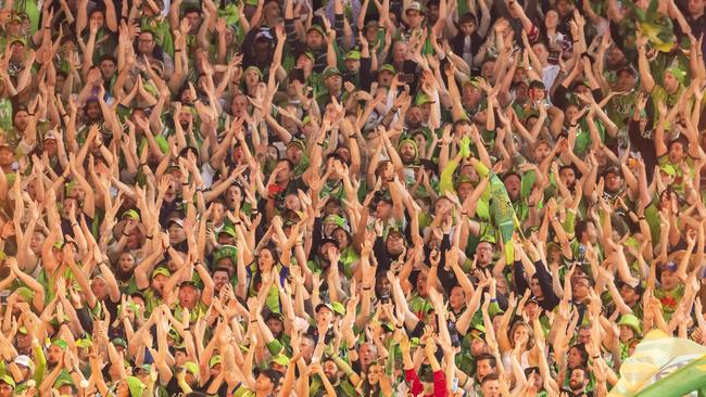 Viking Clap during the 2019 NRL Grand Final between the Canberra Raiders and the Sydney Roosters at ANZ Stadium in Sydney, Sunday, October 6, 2019. (AAP Image/Craig Golding) NO ARCHIVING, EDITORIAL USE ONLY