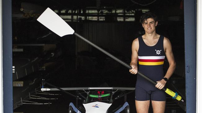 Fergus Hamilton graduated from Melbourne Grammar in December and has been accepted to Yale. He won the junior men's World Championships in Lithuania last year in the 2-man scull. Picture: Zoe Phillips