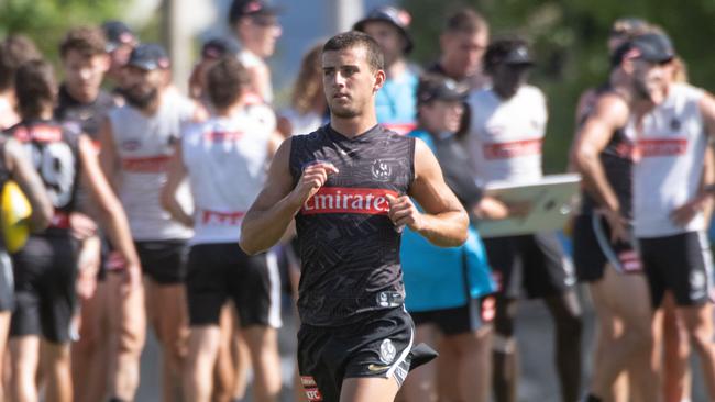 Nick Daicos. Collingwood pre-season training and match simulation. Picture: Tony Gough