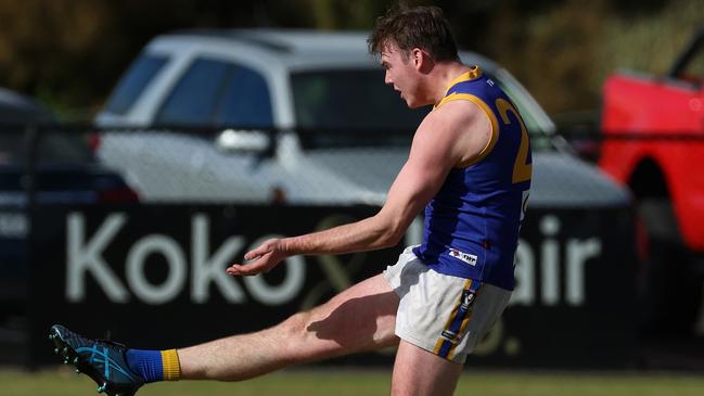 Ballarat: Liam Stow has a shot at goal for Sebastopol. Picture: Hamish Blair