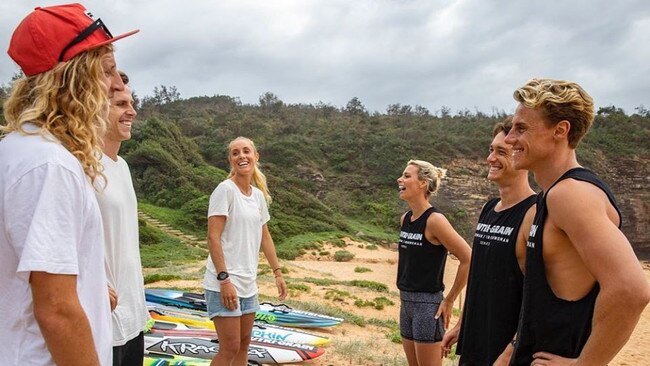 Courtney Hancock, Matt Bevilacqua and Ali Day were tasked with training Bondi lifeguards Joel Bevilacqua, Jethro James and Juliana King for the annual Bondi Lifeguard Challenge. Pic: Supplied