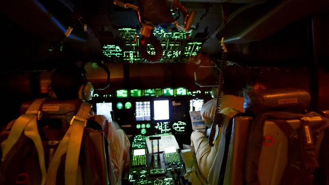 The flight deck of the Royal Australian Air Force C-130J Hercules during the flight to Northern Iraq. Picture: Supplied