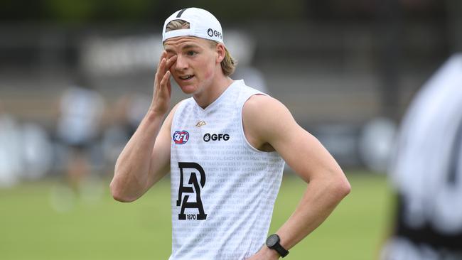 New draftee Miles Bergman at Power training this week. Picture: Tricia Watkinson