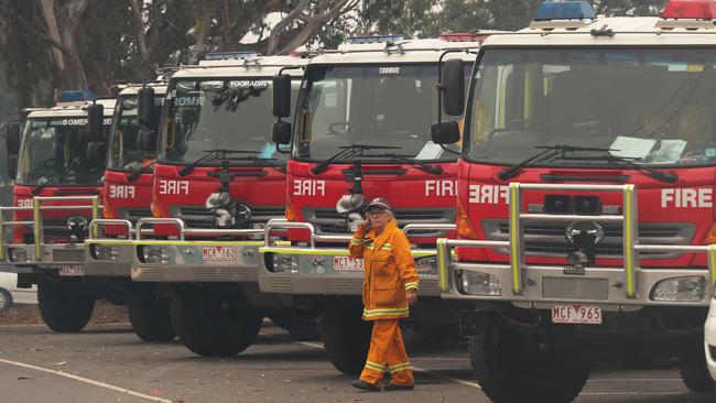 Firefighters prepare to head to the fire front from Johnsonville to the Gippsland fires. Picture: David Crosling