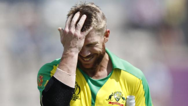 David Warner limped off during Australia’s final training session. Picture: AP