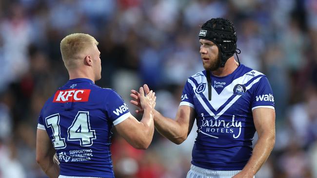 Bailey Hayward (L) is tipped to have the first crack at replacing Matt Burton (R) at the Bulldogs. Picture: Getty Images