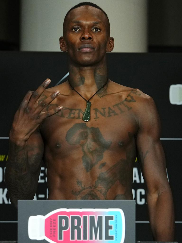 Adesanya weighs in at 184 pounds. Picture: Getty Images