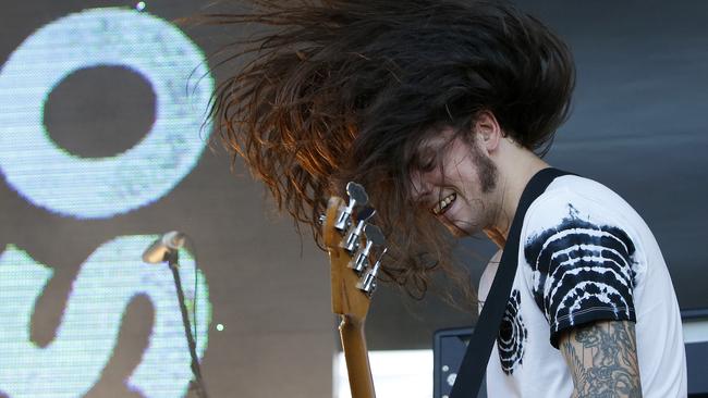 Bass player Luke Henery at recent festival gig. Violent Soho will perform n Perth in November. Picture Simon Cross