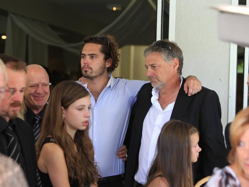 Nick and Tim Brown at the funeral for Samuel Timothy Brown held at the Dream Centre Church at Carrara.