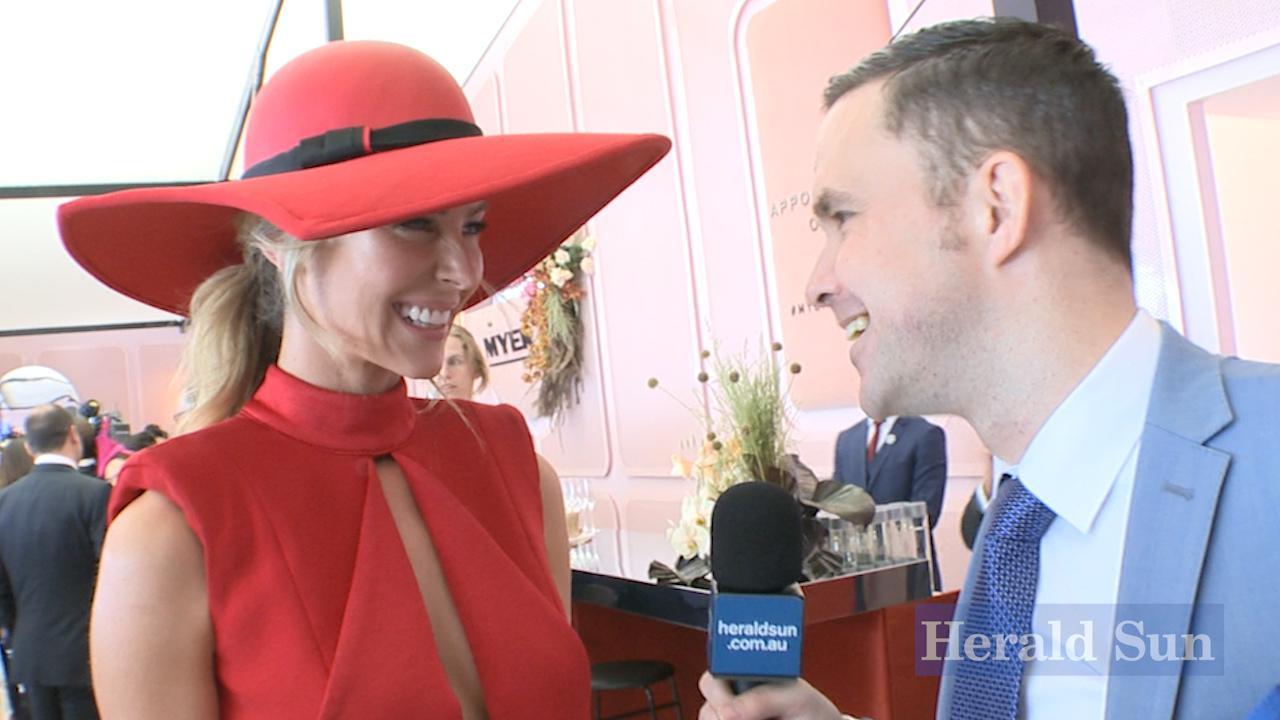 Jennifer Hawkins in the Myer marquee   