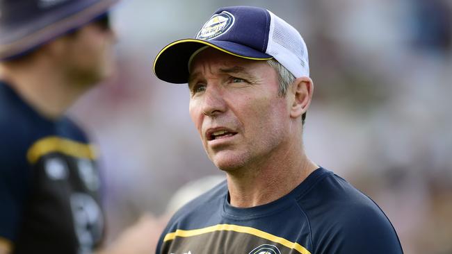 Cowboy's Head Coach Paul Green during the open training session at 1300 SMILES Stadium, Townsville, ahead of their Grand final match this weekend. Picture: Wesley Monts