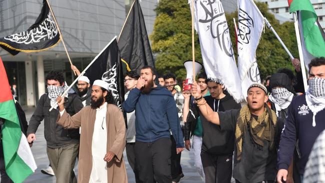 21 June 2024. Sydney, NSW. A Pro-Palestine march at the University of Sydney on Friday. Picture: Noah Yim / The Australian.