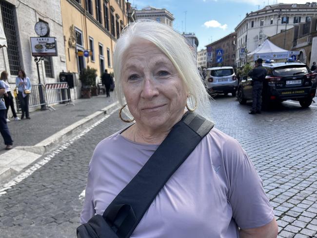 Josie Gallagher, 70, from Canada, was visiting her sister in Rome when the Pope died. She said he meant a lot to her during time as leader of the church. Picture: Sophie Elsworth